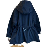 Women Full Sleeve Trench Coats Zipper Hooded Cardigan Solid Drawstring Tight Waist Splice Autumn Winter Casual Loose-Outfit