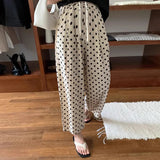 Giving Birth, You Can Also Wear Pregnant Women's Ice Silk Wide-Leg Pants, Thin Style, High-Waist, Straight Tube, Loose Wave Point Chiffon Casual Pants In Summer.-Outfit