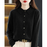 Elegant Wool Knit Cardigan Sweater Women Jacket Loose Polo Collar Outer Solid Button Knit Shirt Tops French Clothes