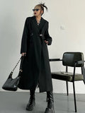Women Black Brief Long Elegant Trench New Lapel Long Sleeve Loose Fit Windbreaker Fashion Tide Spring Autumn 2023