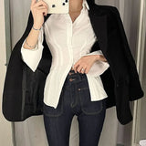 Y2K Button Crop Top Ruched Full Sleeve T Shirt Turn Down Collar Retro Elegant Cardigans Women Corset Tee Korean