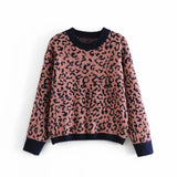 2020 Fashion Leopard Print Loose Knitted Sweater Vintage Long Sleeve Animal Pattern Female Pullovers Chic
