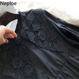 Oversized Blouse Women 2023 Blusas Mujer De Moda Crochet Lace Shirt Lantern Sleeve Loose Blouses Japanese Black Long
