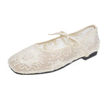 White Mesh Embroidered Flat Sole Women's New Spring And Summer Fairy Style With Skirt Gentle Style Mary Precious