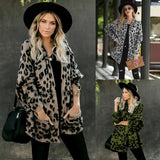 Size Leopard Knit Women Cardigans Casual Loose Knitted Woman Sweaters Coat Pockets Long Sleeve Cardigan Autumn