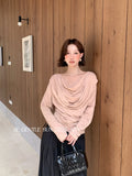 Xixi 13 Line 2025 Autumn White Standard Temperament Swinging Knitted Long-Sleeved T-Shirt Top