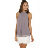 Chiffon Sleeveless Blouse 2021 Summer Fashion Causal Shirt Elegant Hollow Office Style Tops O-Neck Solid Ladies