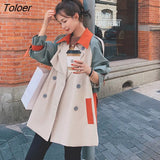 Jackets Women Vintage Patchwork Windbreaker Coat Womens High-waist Sashes Lapel All-match 3XL Slim Casual Fashion
