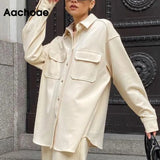 Aachoae Women Solid Oversize Loose Jacket Coats Casual Turn Down Collar Batwing Sleeve Coats Female Elegant Autumn