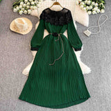 Retro Court Style Heavyweight Embroidered Long Hundred Folds Bubble Bubble Sleeve Dress Female 100