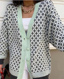 Casual Line With Print V Neck Long Sleeve Cardigan