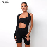 Casual Sports Hollow Out Skinny Fitness Shorts Jumpsuit Women Fashion Asymmetry Long Sleeve Workout Slim Soft Jumpsuit-Outfit