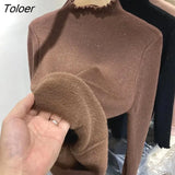 Winter Turtleneck Bottoming Long Sleeve Top Korean Fashion Half High Neck Wood Ears Bright Silk Women Thickening