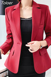 Women Long Sleeve Blazers Chic Elegant Lapel Casual Business Single-breasted Solid Color Office Temperament Coats