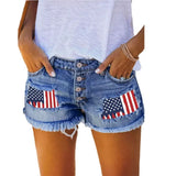 Spring And Summer Leisure Hole Printing Espresso Denim Straight Shorts