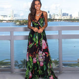 Sexy Printed Beach Dress Women New High Waist Sleeveless V Neck Spaghetti Strap Dress Female Fashion Spring Summer