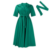 Women's Dress 2025 Summer Short-Sleeved Suit Tie With Solid Color Large African