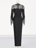 Spring 2025 New Fashion Sexy Round-Neck Mesh Splicing Diamond Design Feeling Waist Display Lanky