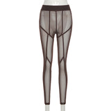 Mesh Sheer See Through Women Leggings Pants High Waist Striped Patchwork Leggings Skinny Pencil Pants Trousers 2023-Outfit