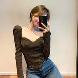 2020 New Chic Korean Sueter Mujer Vintage Square Collar Elegant Female Pullovers Autumn Winter Knit Slim Jumper