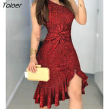 Female Luxury Party Dress Glitter One Shoulder Twisted Ruffles Party Dress 2023 Europe & America Fashion Women's