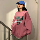 Women Fleece Letter Printed Pullover Sweatshirts Long Sleeve Casual Sports Lady Oversized Hoodie For 2021 Autumn Korean
