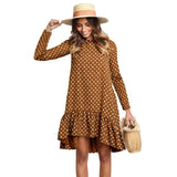 Women Fashion Dress Polka Dot Chiffon Dress Long Sleeve O Neck Ruffle Female Casual Yellow Dress 2020 Retro