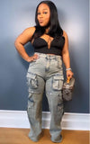 Women's Multi-Pocket Jeans Women's Fashion Personality Removable Button Straight