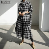Vintage Women Check Sundress 2022 ZANZEA Autumn Shirt Dress Long Sleeve Maxi Vestidos Female Button Lapel Robe Femme