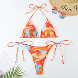 2025 New Women's Split Color Sexy Tie Triangle Bikini