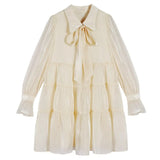 Vintage Glossy Shirt Dresses For Women Korean Bow Peter Pan Collar Flare Sleeve Dress+Sleeveless Blazer Vest 2 Piece