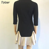 Toloer Sleeve Ruffles Autumn Winter Dress Fashion Women Sexy Wrap O Neck Solid Mini Elegant Party Bodycon Dress Casual New 102-1-Outfit