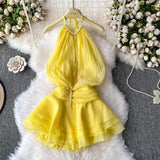 And Summer 2025 New Products Hanging Neck Bare Back Texture Crippling Poneng Dress To Close The Waist Tie Sweet Holiday