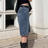 Trendy Basic Simple Fashion Water Wash Five-Point Straight Barrel Thin Loose Casual Jeans Trousers