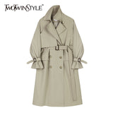Casual Solid Women's Windbreaker Lapel Long Sleeve Double Breasted Loose Patchwork Trench Female 2022 Fashion