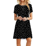 Color Summer Womans Printed Dress Short Sleeve Mini Causal Dress Crew Neck Basic A-line Floral Printed Leopard Thick