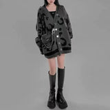 QWEEK Leopard Print Sweater Harajuku Knitted Cardigan Oversized Streetwear Gothic Style Long Sleeve Women's Jumpers 2021