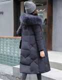Winter New Fashion Large Size Cotton Clothes Female Long Korean Version Of The Waist Over The Knee And Thick Big Wool Collar Cotton-Padded Jacket Coat-Outfit
