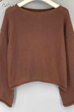 Spring Korean Style Loose Casual Knitted Blouse Women New Chic Curl Solid Short Tops O-neck Pullover Fashion Blusa