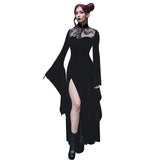 Halloween Cos Witch Sexy Forked Long Skirt Lace Hollowed-Out Horn Sleeve Dress Girl-Outfit