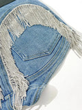 Denim Shorts Slim Contrast Color Patchwork Crystal Tassel High Waist Mini Short Pants 2024 Summer New Fashion 29L0423H-Outfit