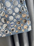Women's Denim Skirt High Waist Circular Sequin Patchwork Wrap Hip Blue Short Miniskirts 2024 Summer New Fashion 29L4143-Outfit