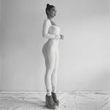 Spring Ribbed Black Jumpsuit Women Long Sleeve Backless Bodycon Jumpsuits White One Piece Sexy Club Outfit For