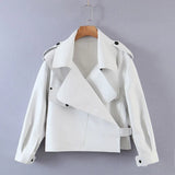VAREY LIN New Spring Autumn Women Biker Jacket Faux Leather Jacket Biker Turndown Collar PU Jacket Loose Streetwear