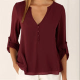 Women V-Neck Summer Casual Long Sleeve Silm Shirt Blouse Camisa Femme Tops Party New 8