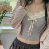Girl Pure Lace Splicing Tie Bow Tie Small Sling 2024 Color Slim Sexy Vest Girl-Outfit