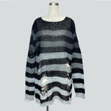 Gothic Punk Hole Stripe Tshirt Women Pastel Goth Fairy Grunge Harajuku Top Oversized Dark Aesthetic Emo alt