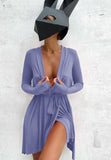 Casual Long Sleeve Plunge Neck Mini