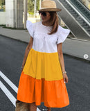 Patchwork Hit Color Dress Women O Neck Half Sleeve Oversize Casual Midi Dresses Female Summer