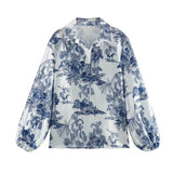 Women's Shirt Loose Long-Sleeved Print + Tight High-Rise Pants Thin Literary